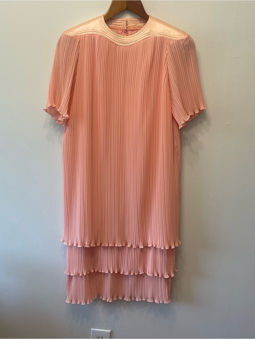 80s ZiZi Petites Shell Pink Pleated Art Deco style Dress S-M